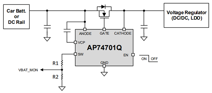 Application Circuit Diagram - Diodes Incorporated AP74701Q Automotive Ideal Diode Controller